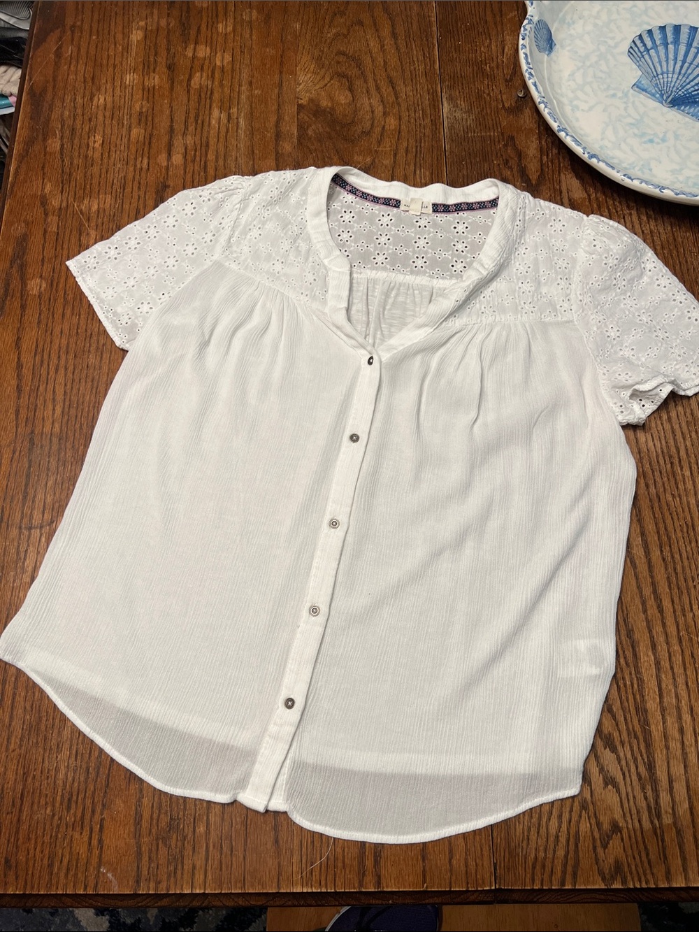 Mason & Belle White Eyelet Short-Sleeve Button-Front Blouse
